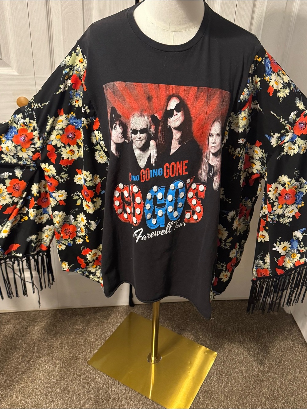 The GoGos Upcycled Tour Graphic T-shirt with Flowy Floral Sleeves - OSFM
